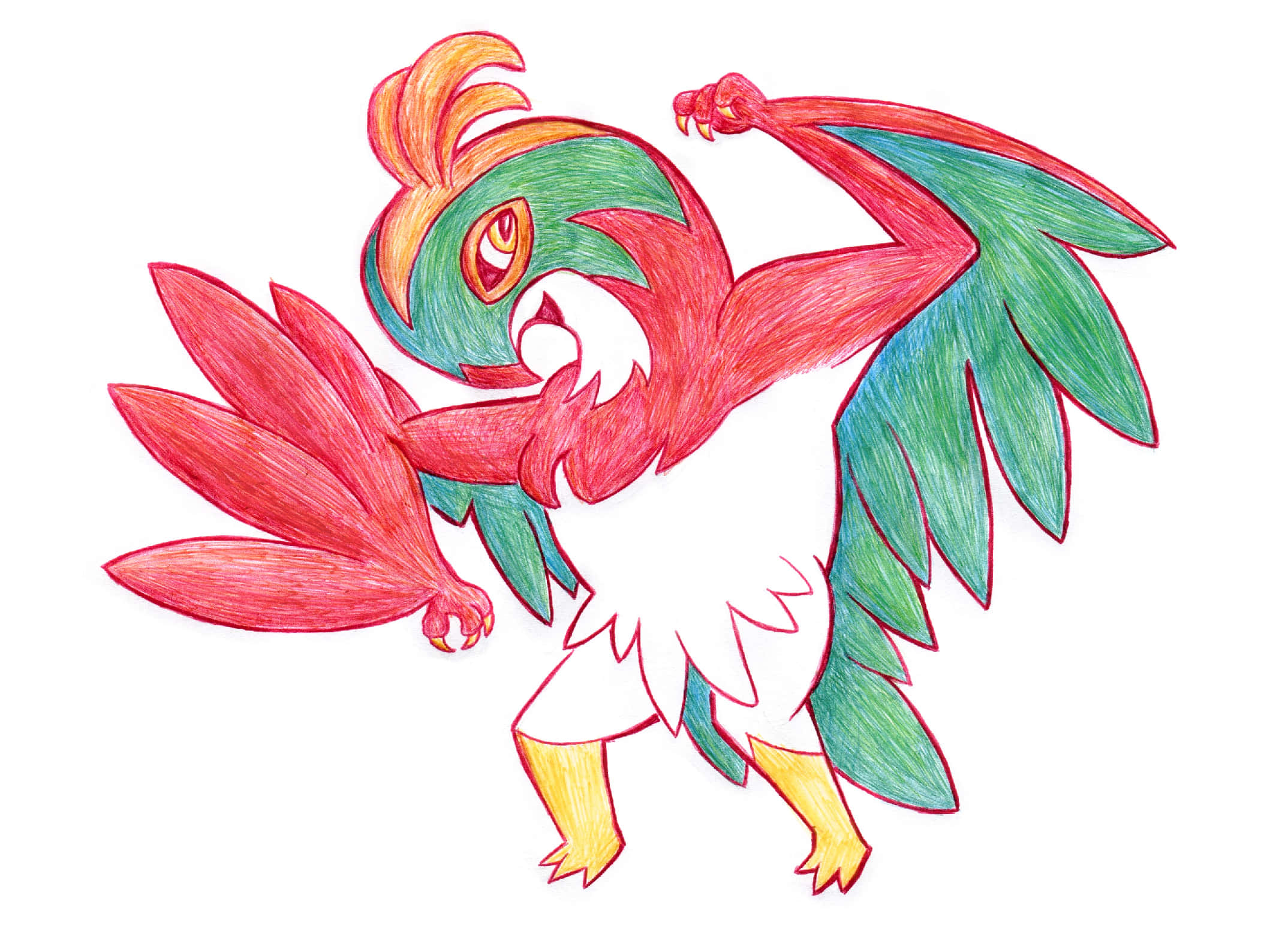 Hawlucha, colored pencil artwork, anime-style, Full HD Desktop Wallpaper