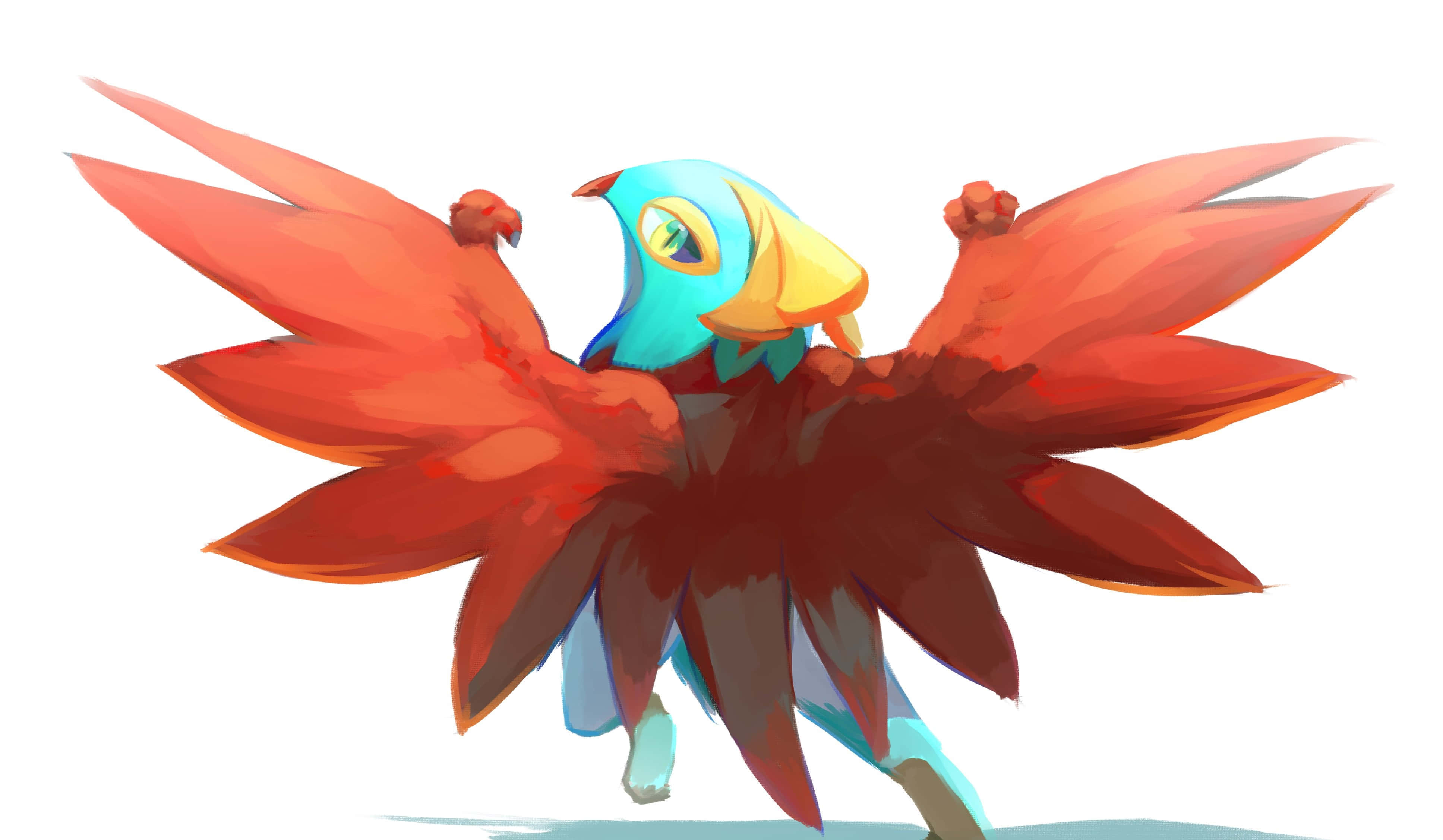 Hawlucha, vibrant red wings, turquoise head, 4K Desktop Wallpaper