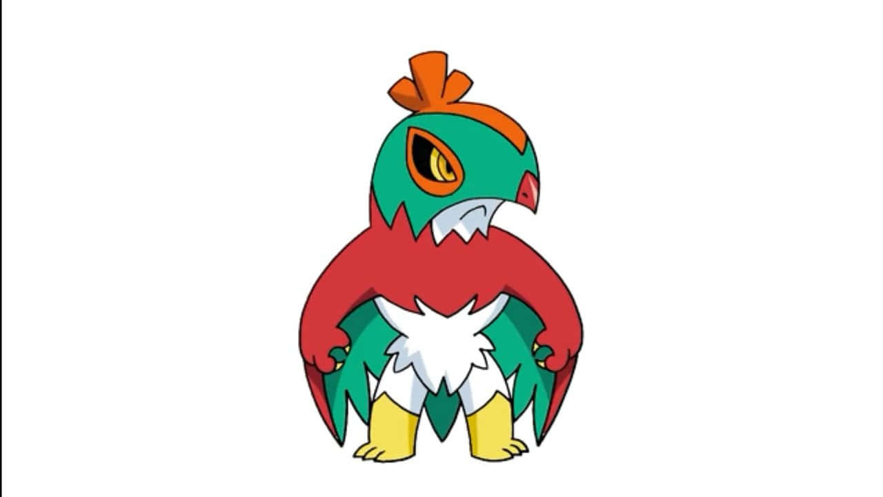 Hawlucha, chibi style, green and red bird-like creature, HD Desktop Wallpaper