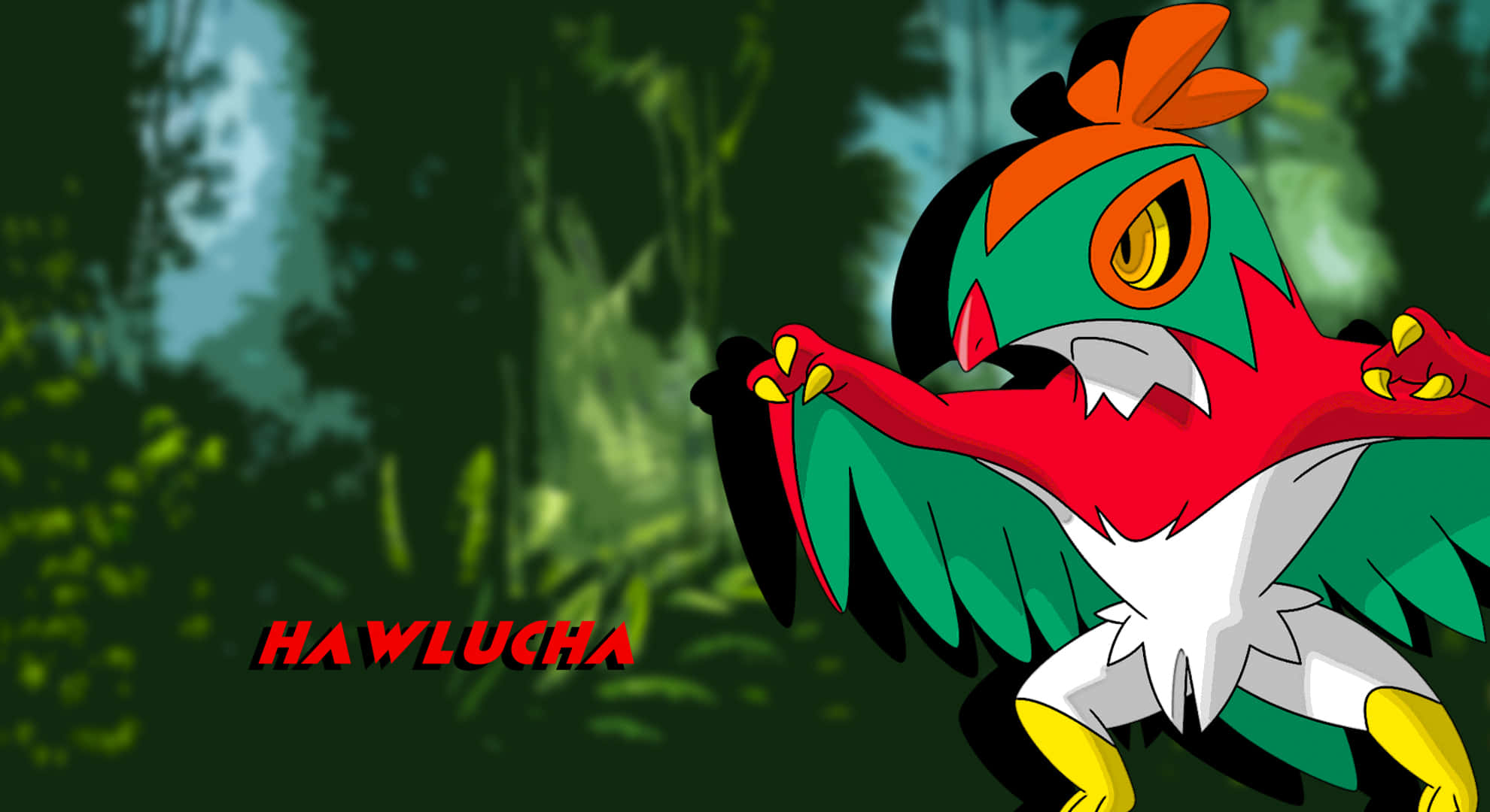Hawlucha, forest, misty green forest, Full HD Desktop Wallpaper