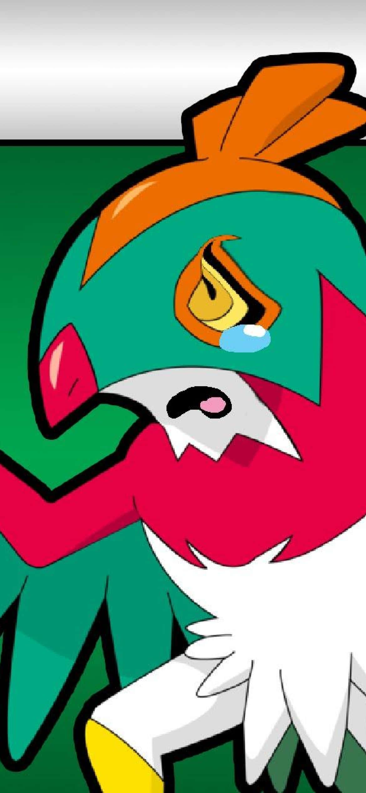 Hawlucha, green red and orange feathers, single tear on its cheek, Full HD Phone Wallpaper