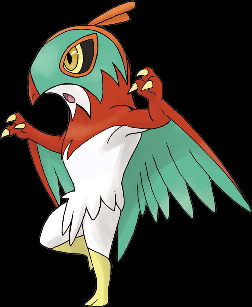 Hawlucha, teal green wings, red body, SD Phone Wallpaper