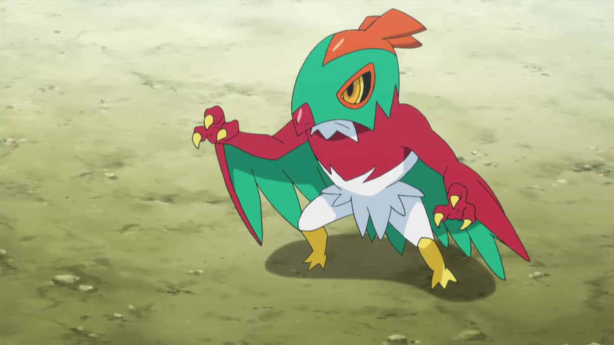 Hawlucha, anime-style, green red and white plumage, SD Desktop Wallpaper