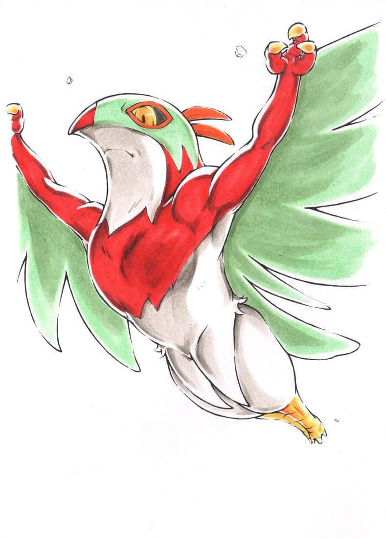 Hawlucha, red wings, green head feathers, SD Phone Wallpaper
