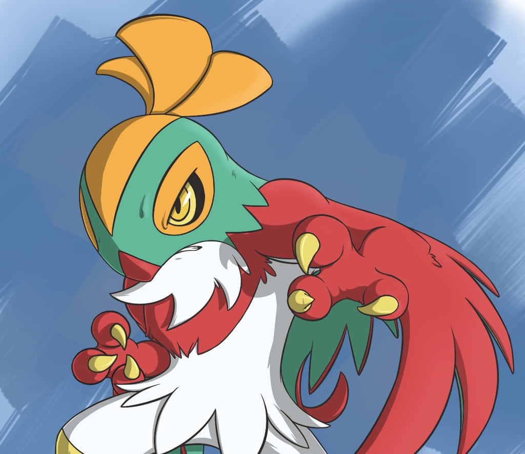 Hawlucha, red white and green plumage, yellow crest, SD Desktop Wallpaper