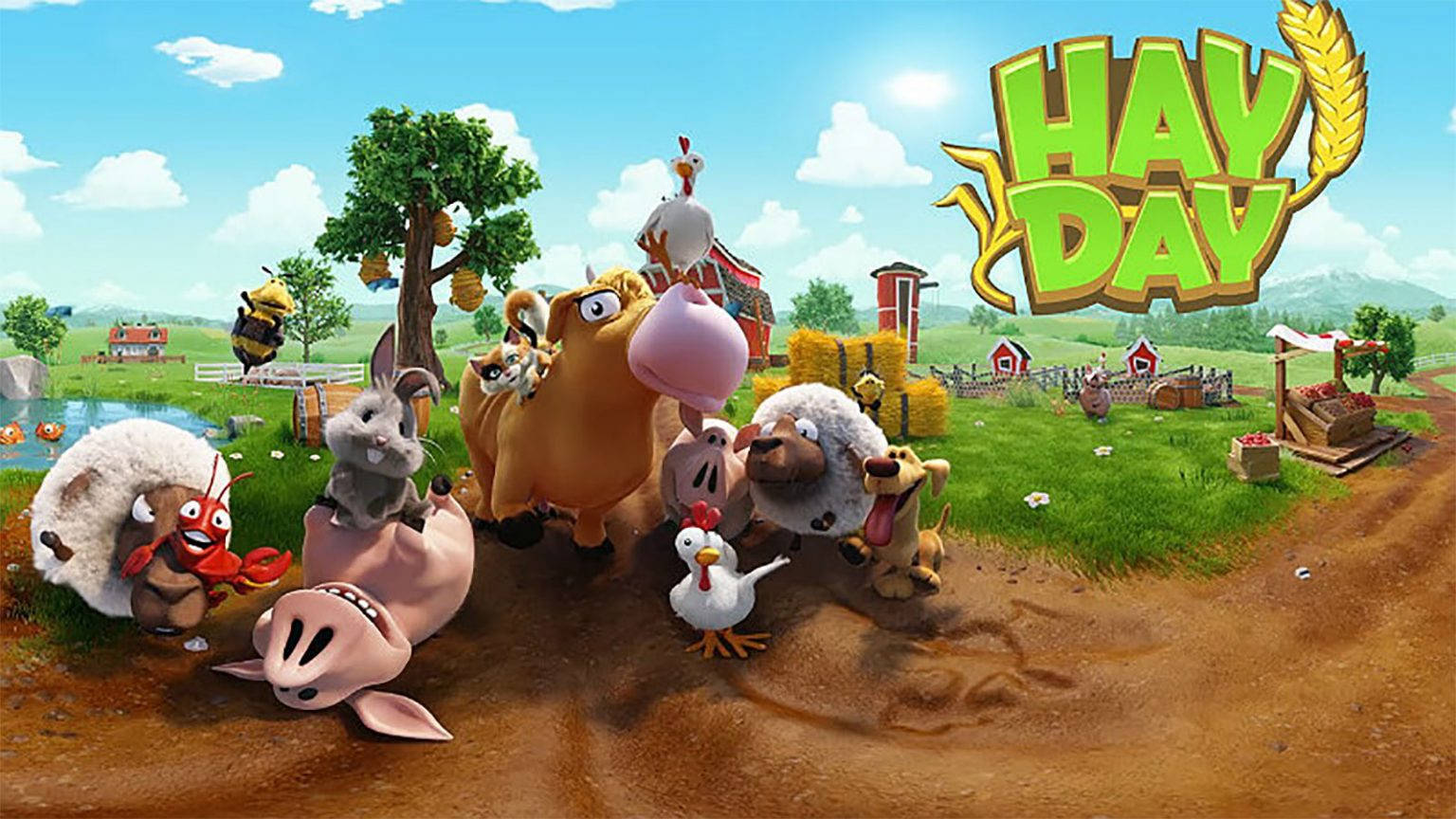 Hay Day, farm animals, sunny pasture, HD Desktop Wallpaper