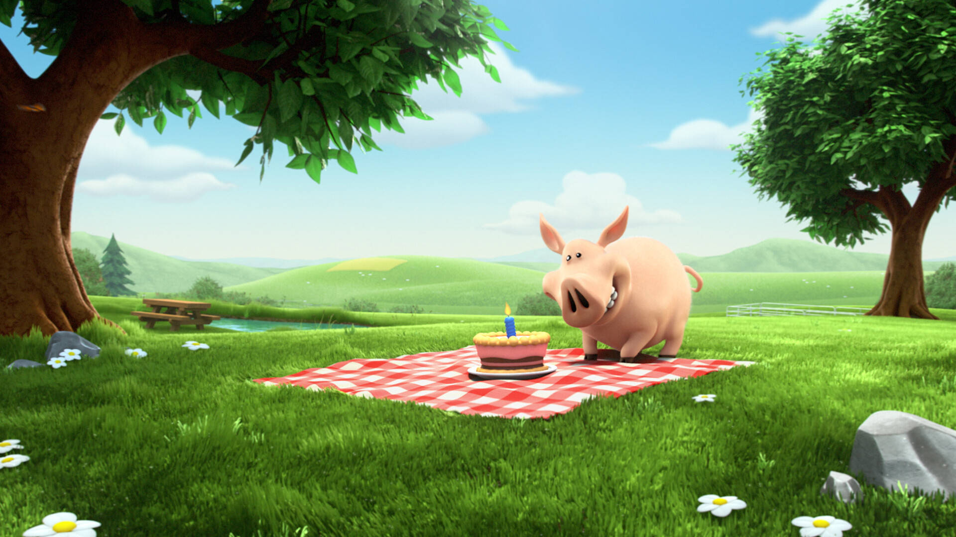 Hay Day, pig, birthday cake, Full HD Desktop Wallpaper