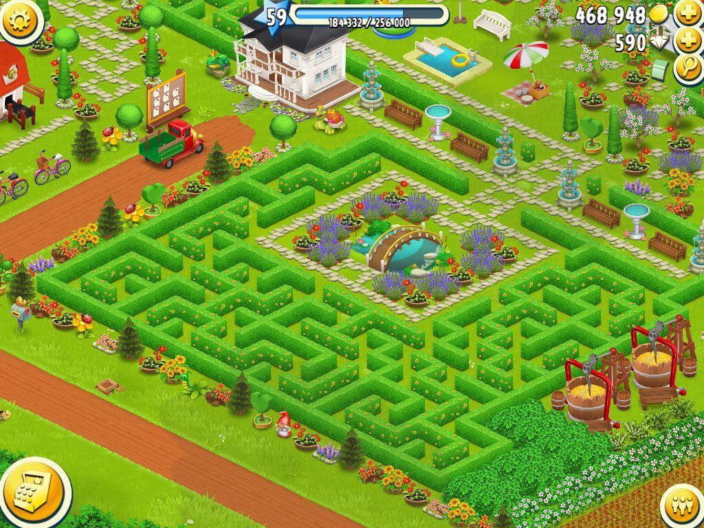 Hay Day, hedge maze, flower beds, SD Desktop Wallpaper