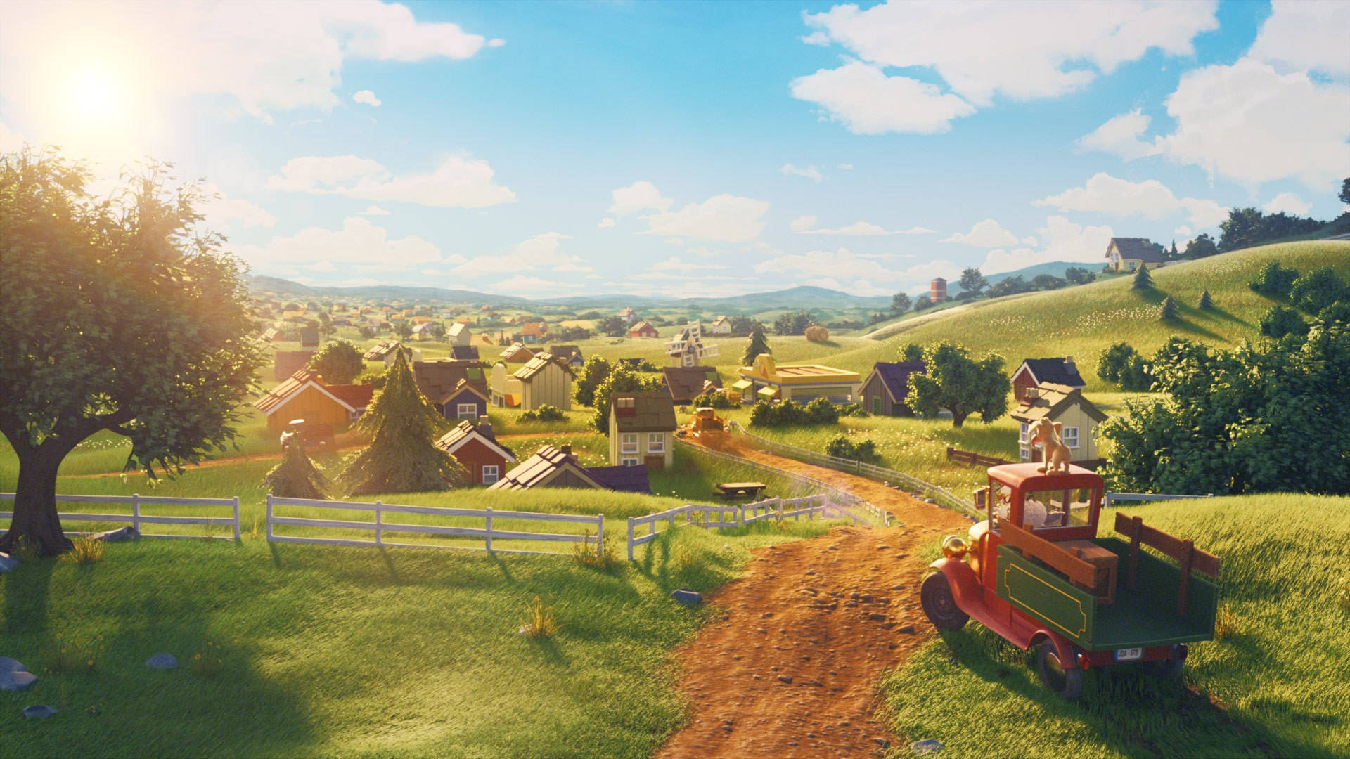 Hay Day, vintage red truck, dirt road, Full HD Desktop Wallpaper