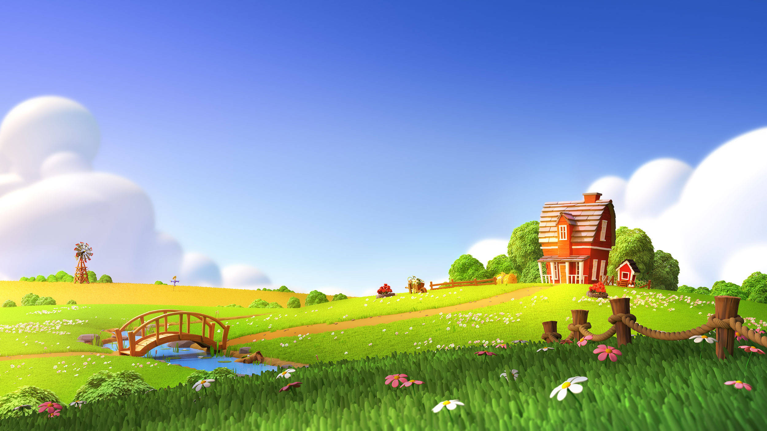 Hay Day, pop farm, red house, Full HD Desktop Wallpaper