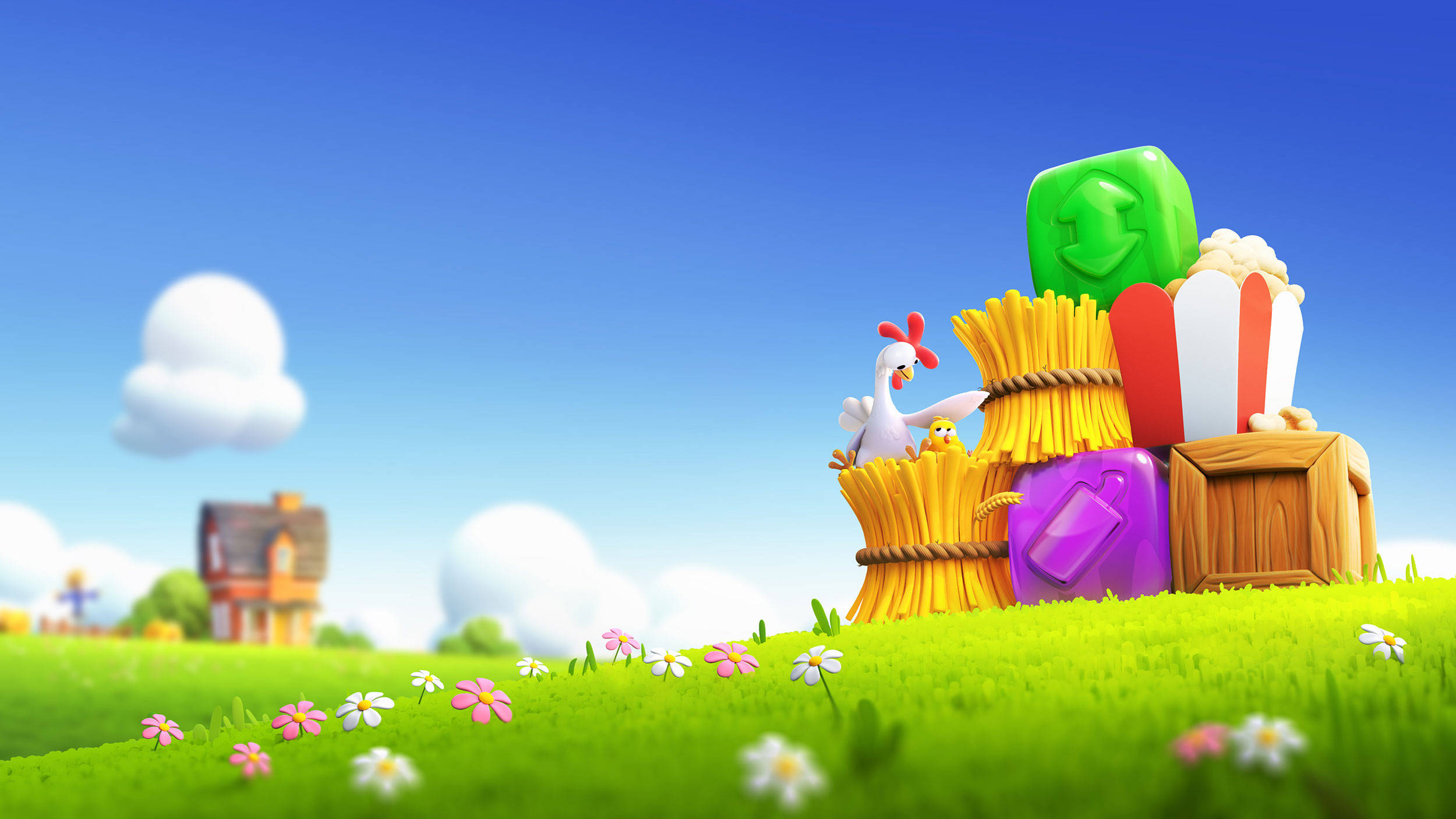 Hay Day, pop farm puzzle, cartoon chicken, Full HD Desktop Wallpaper