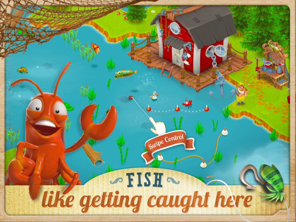 Hay Day, fishing pond, red cabin, SD Desktop Wallpaper