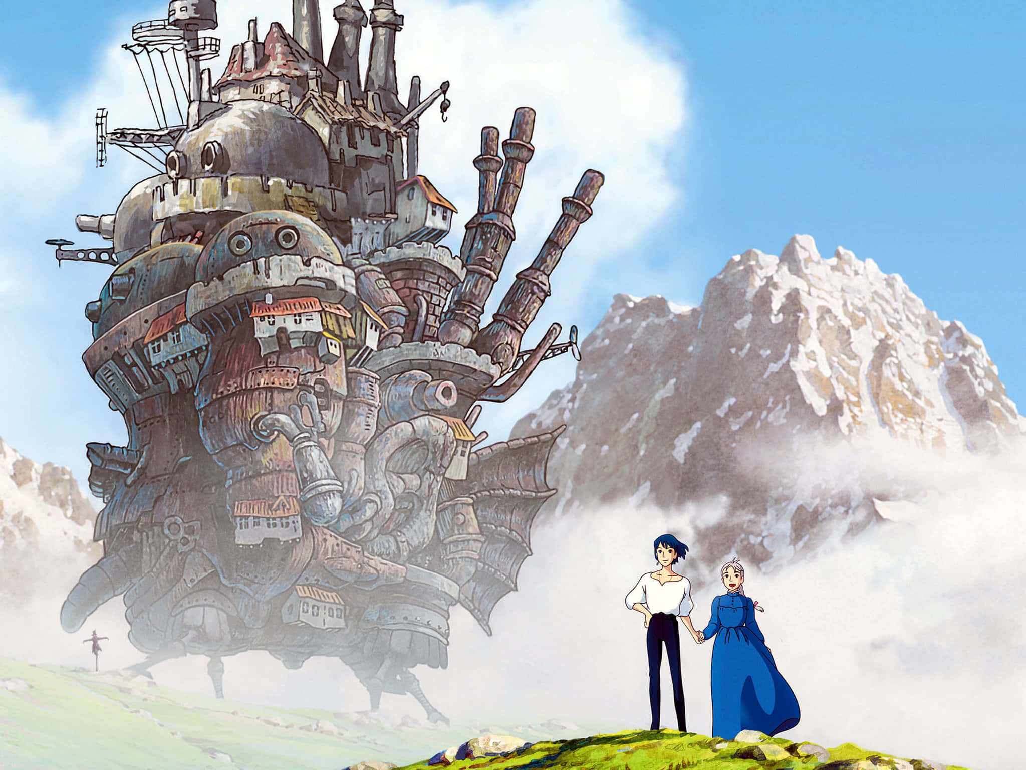 Hayao Miyazaki, animated classics, floating mechanical city, Full HD Desktop Wallpaper
