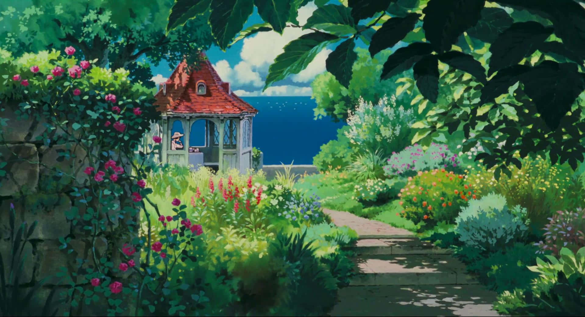 Hayao Miyazaki Movies, stone path, lush garden, Full HD Desktop Wallpaper