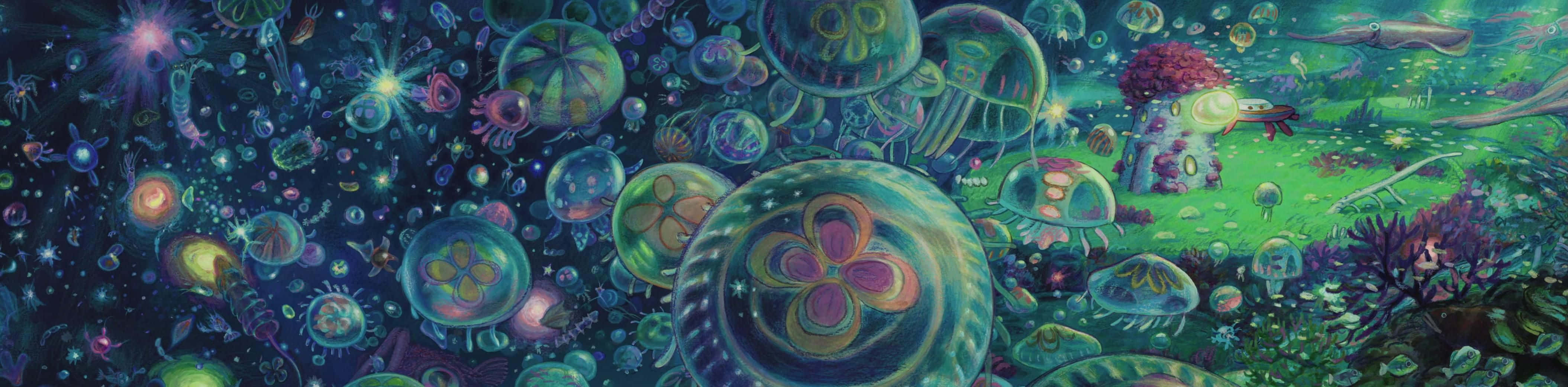 Hayao Miyazaki Movies, glowing jellyfish, fantastical sea creatures, 4K Desktop Wallpaper