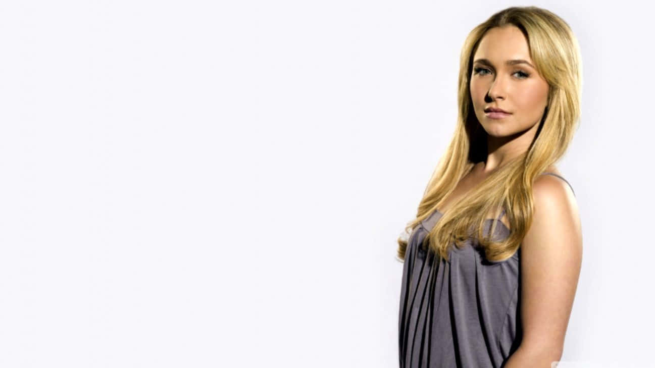 Hayden Panettiere, long blonde hair, gray dress, HD Desktop Wallpaper