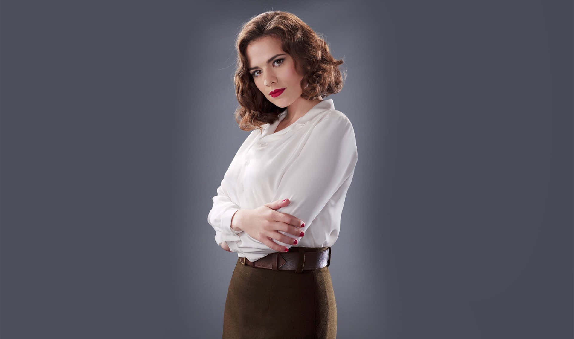 Hayley Atwell, curly brown hair, red lipstick, Full HD Desktop Wallpaper