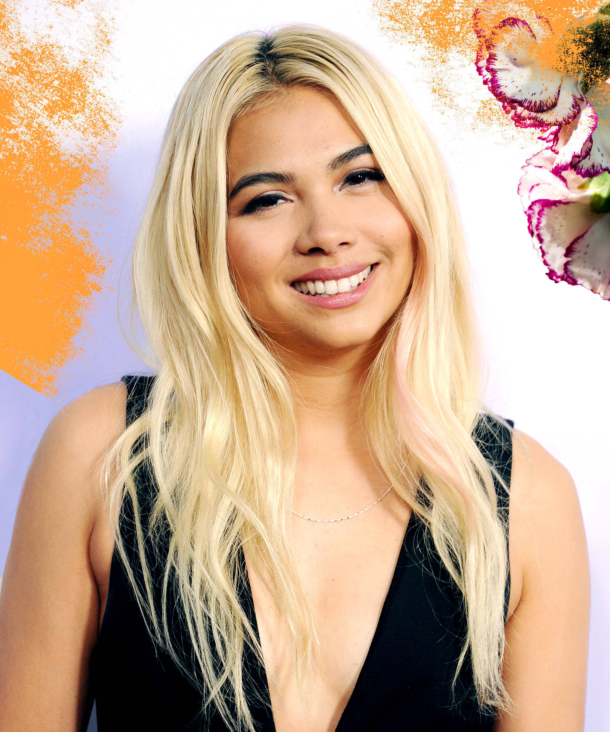 Hayley Kiyoko, blonde woman, pink-tipped hair, Full HD Phone Wallpaper