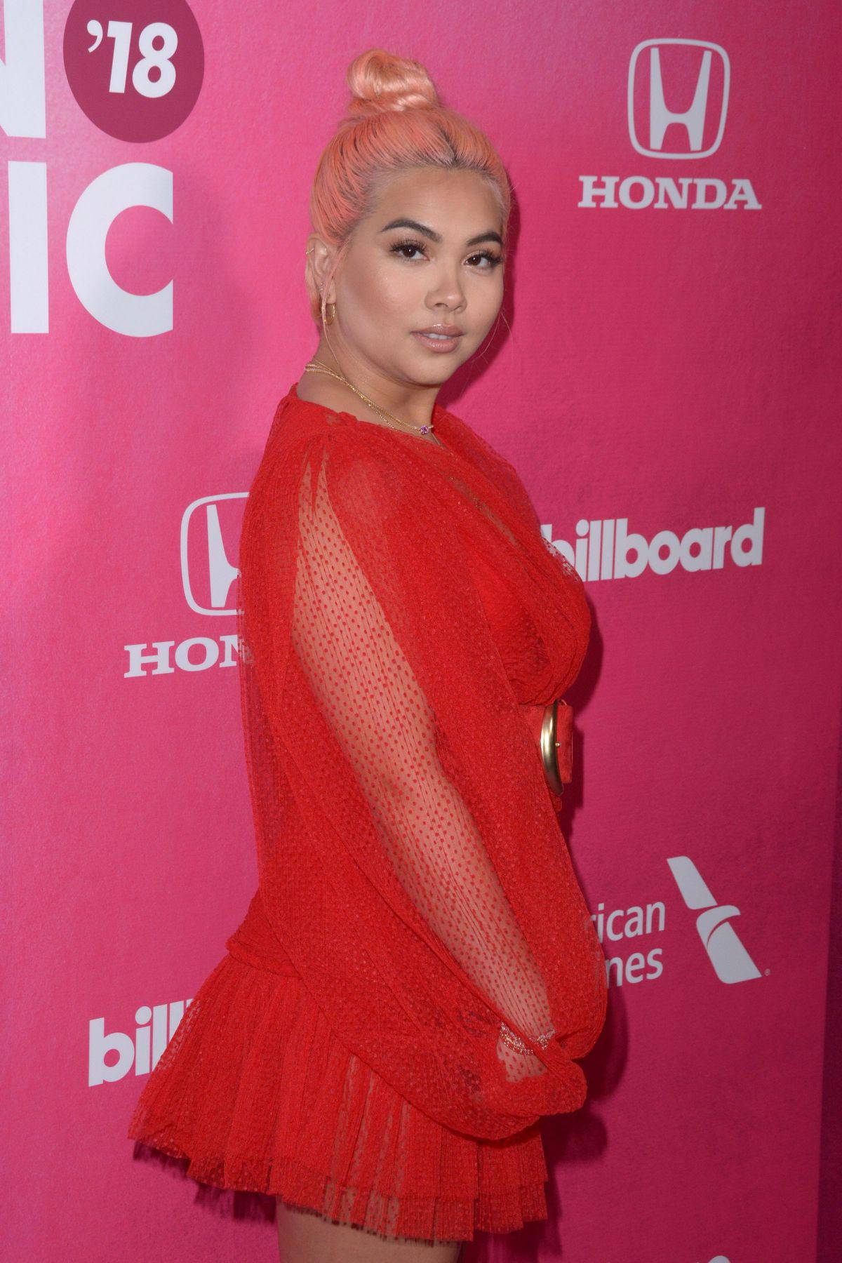 Hayley Kiyoko, pink hair, red mesh dress, HD Phone Wallpaper