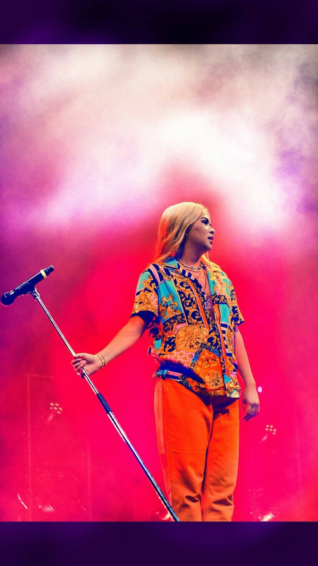 Hayley Kiyoko, concert, vibrant patterned shirt, Full HD Phone Wallpaper