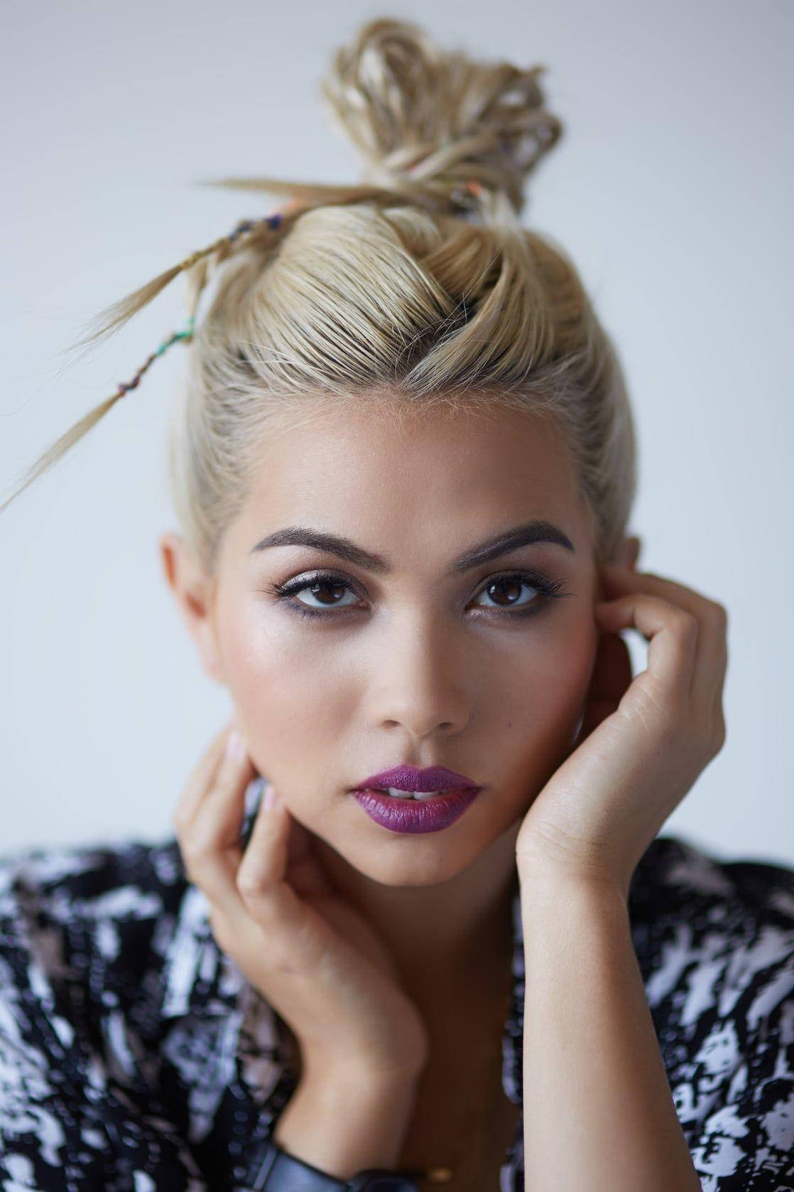 Hayley Kiyoko, blonde hair, messy bun, HD Phone Wallpaper