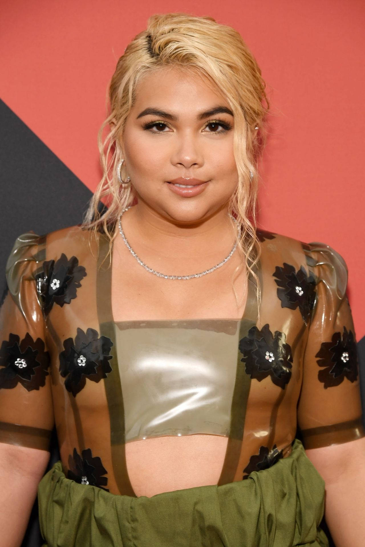 Hayley Kiyoko, flower top, sheer brown top, Full HD Phone Wallpaper