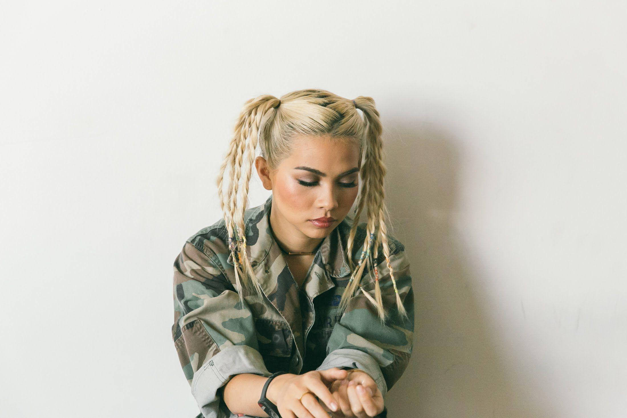 Hayley Kiyoko, blonde braids, twin pigtails, Full HD Desktop Wallpaper