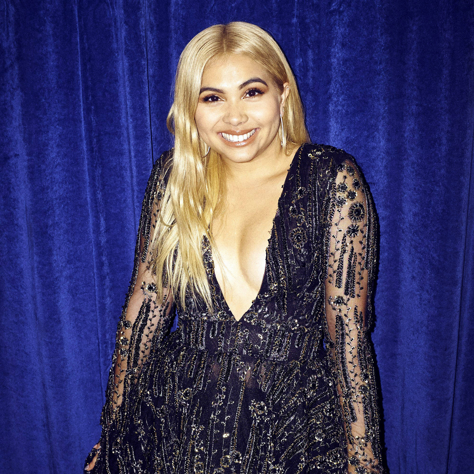 Hayley Kiyoko, deep v cut dress, sparkling black gown, Full HD Desktop Wallpaper