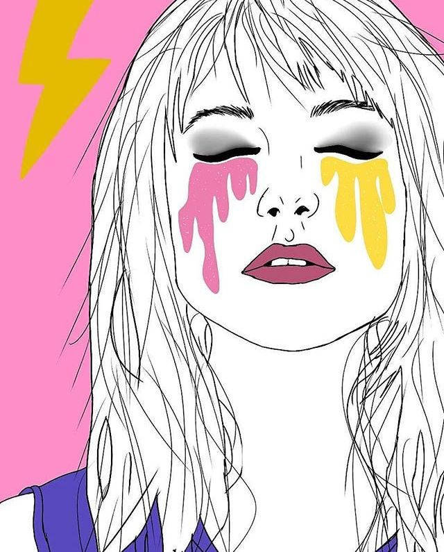 Hayley Williams, pink background, yellow lightning bolt, SD Phone Wallpaper