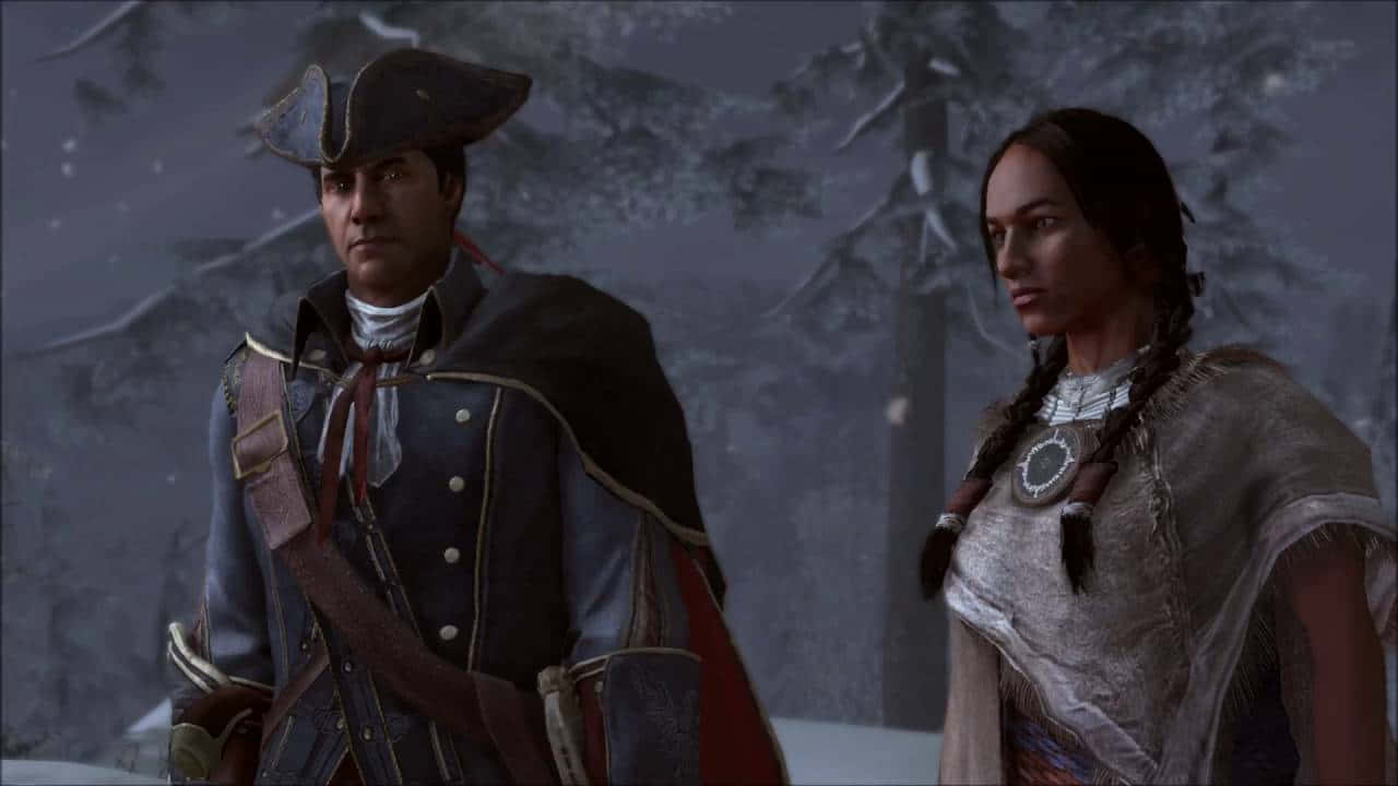 Haytham Kenway, snowy forest, dusk, HD Desktop Wallpaper