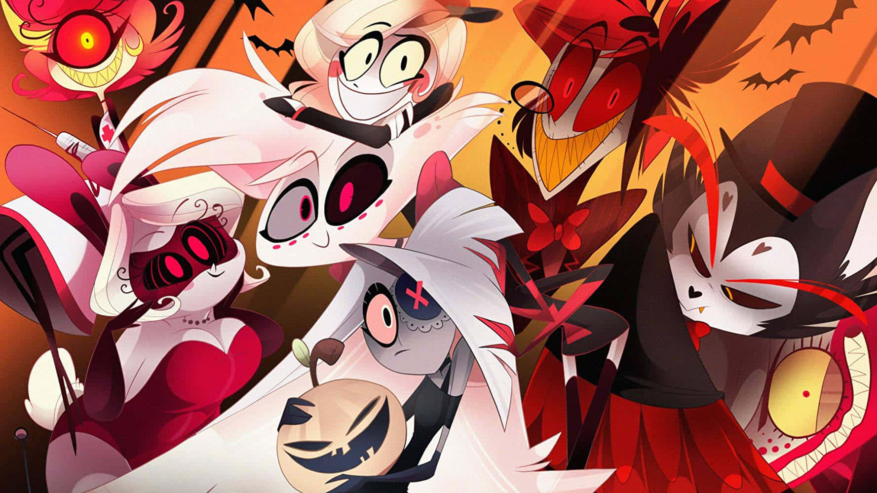 Hazbin Hotel, anime group, red white and black characters, HD Desktop Wallpaper