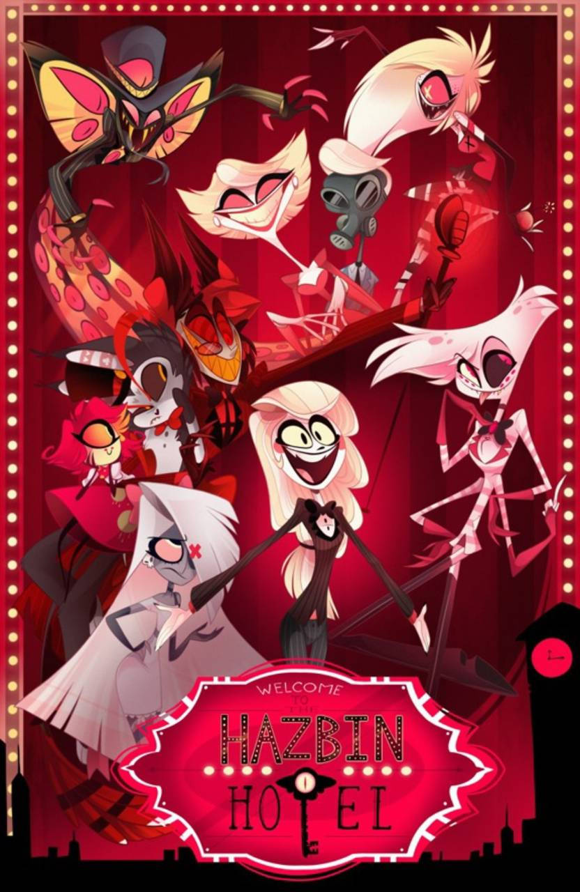 Hazbin Hotel, red poster, animated devil characters, HD Phone Wallpaper