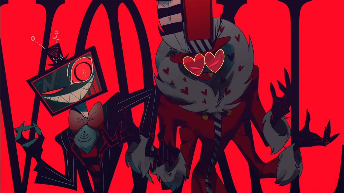 Hazbin Hotel, red background, heart-shaped eyes, HD Desktop Wallpaper