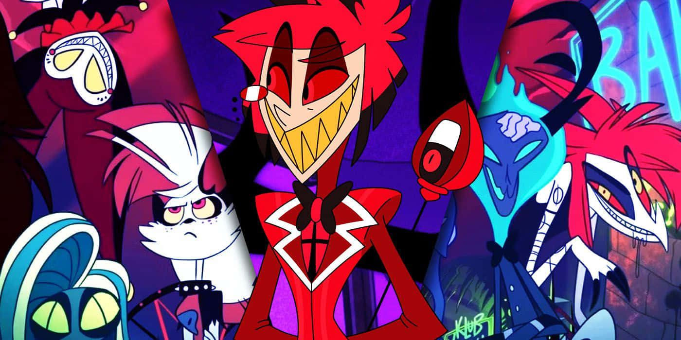 Hazbin Hotel, main characters, neon-lit urban backdrop, HD Desktop Wallpaper