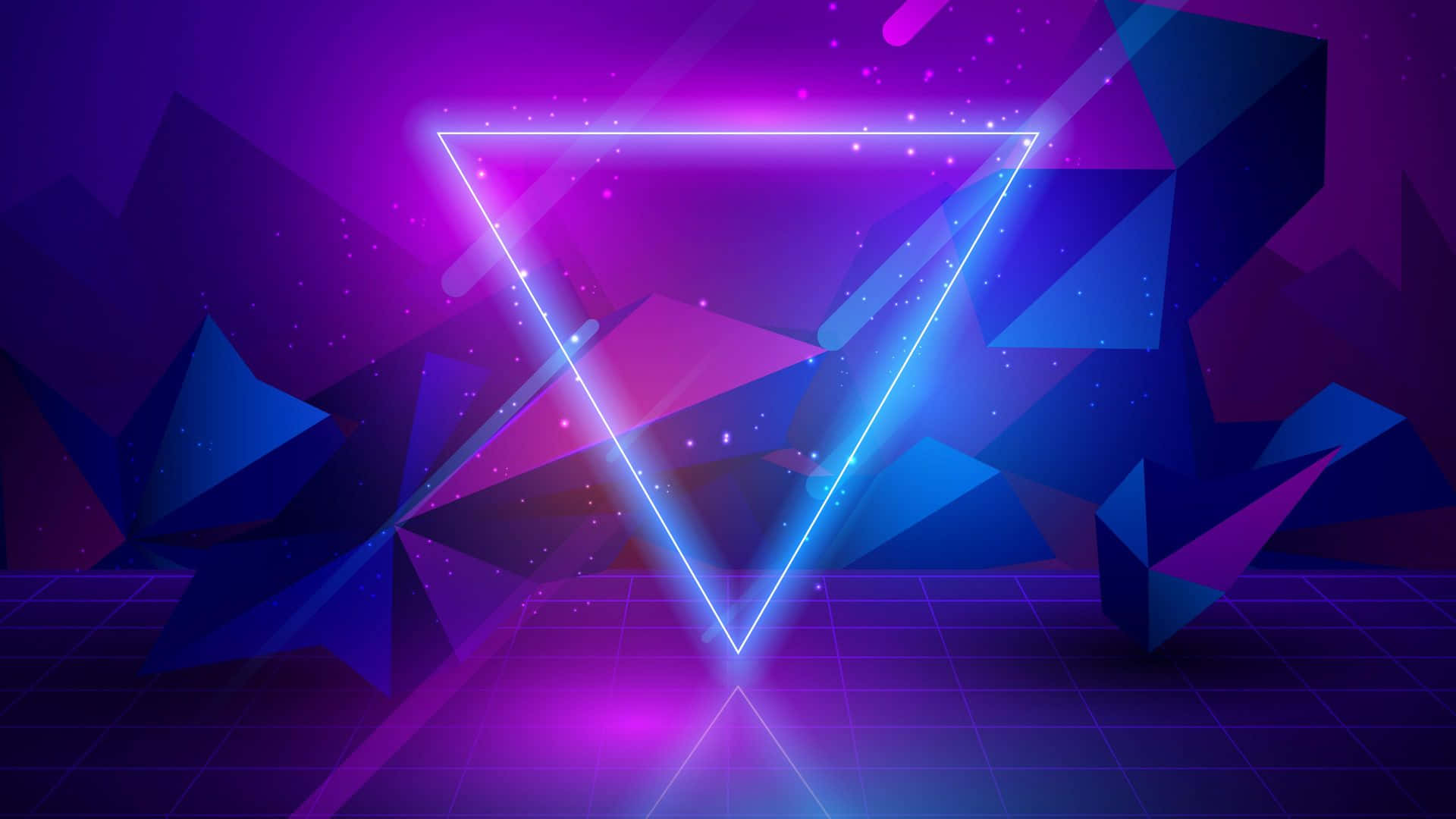 neon triangle, futuristic grid floor, vibrant purple, Full HD Desktop Wallpaper