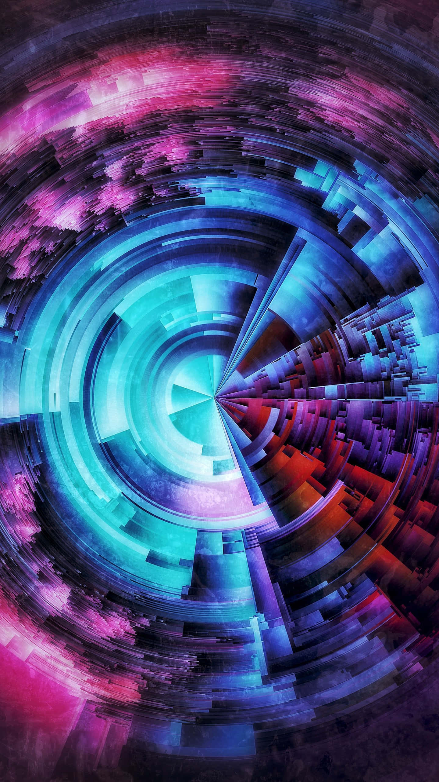 glowing blue, pink geometric rings, fractal precision, 2K Phone Wallpaper