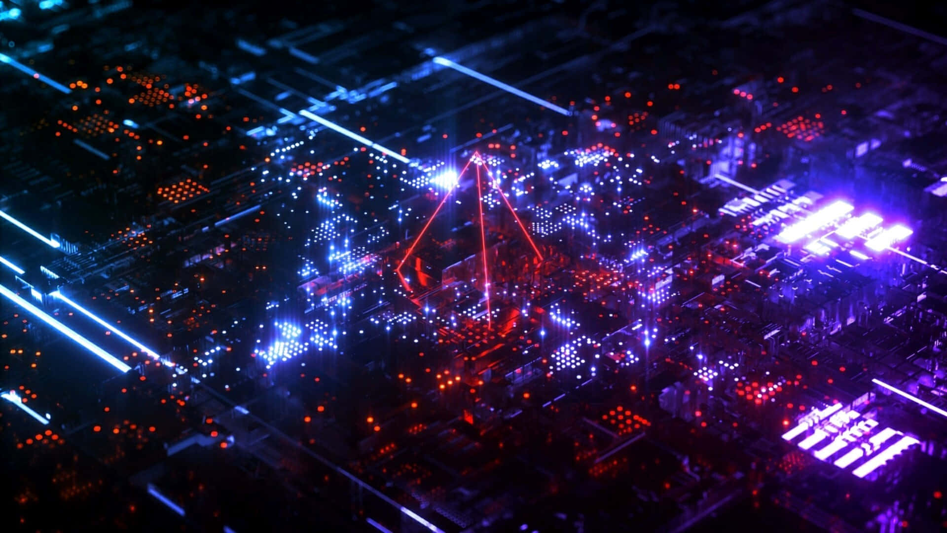 neon blue, neon red, circuit board surface, Full HD Desktop Wallpaper
