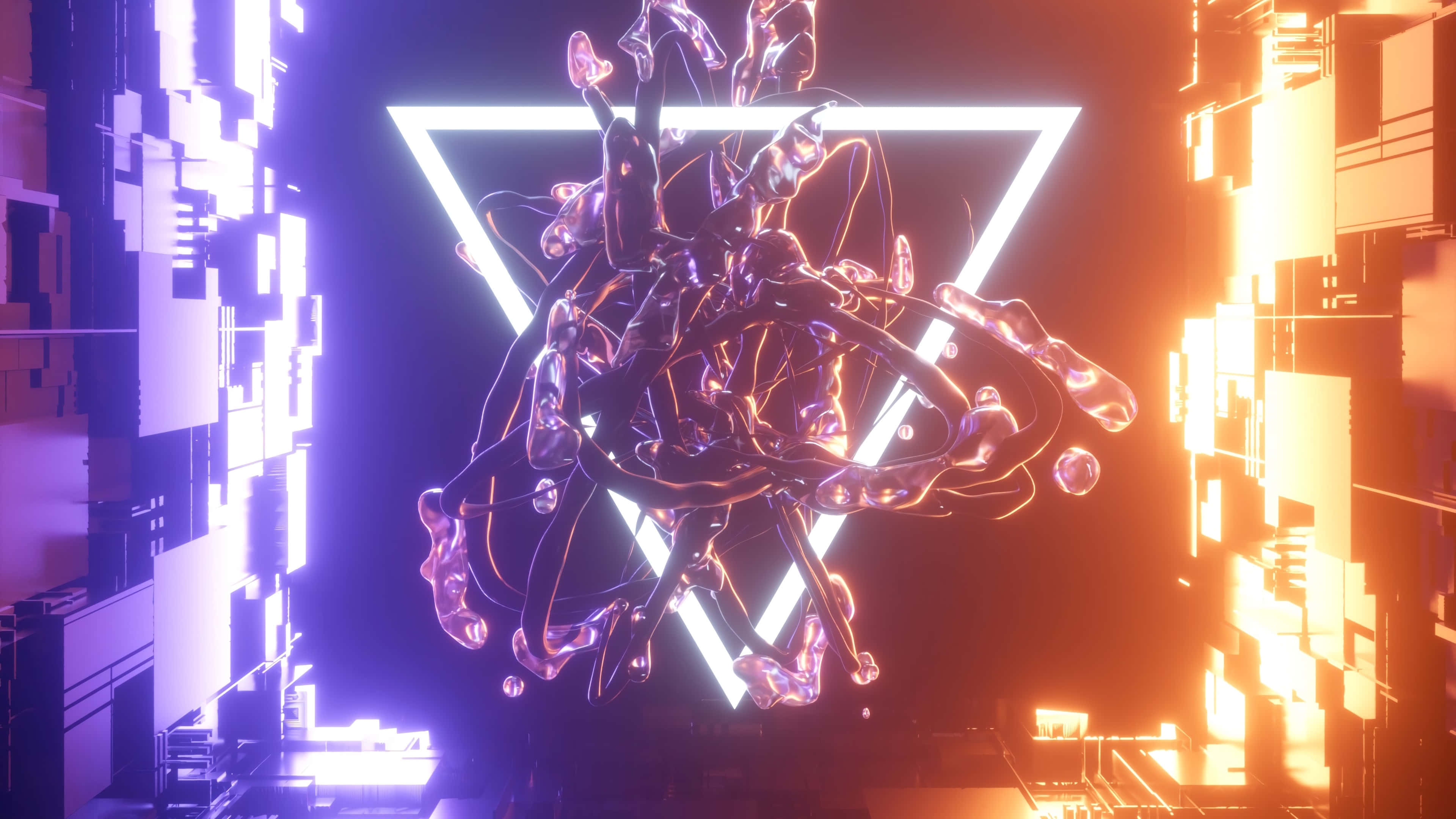 neon triangle, neon light, swirling abstract sculpture, 4K Desktop Wallpaper