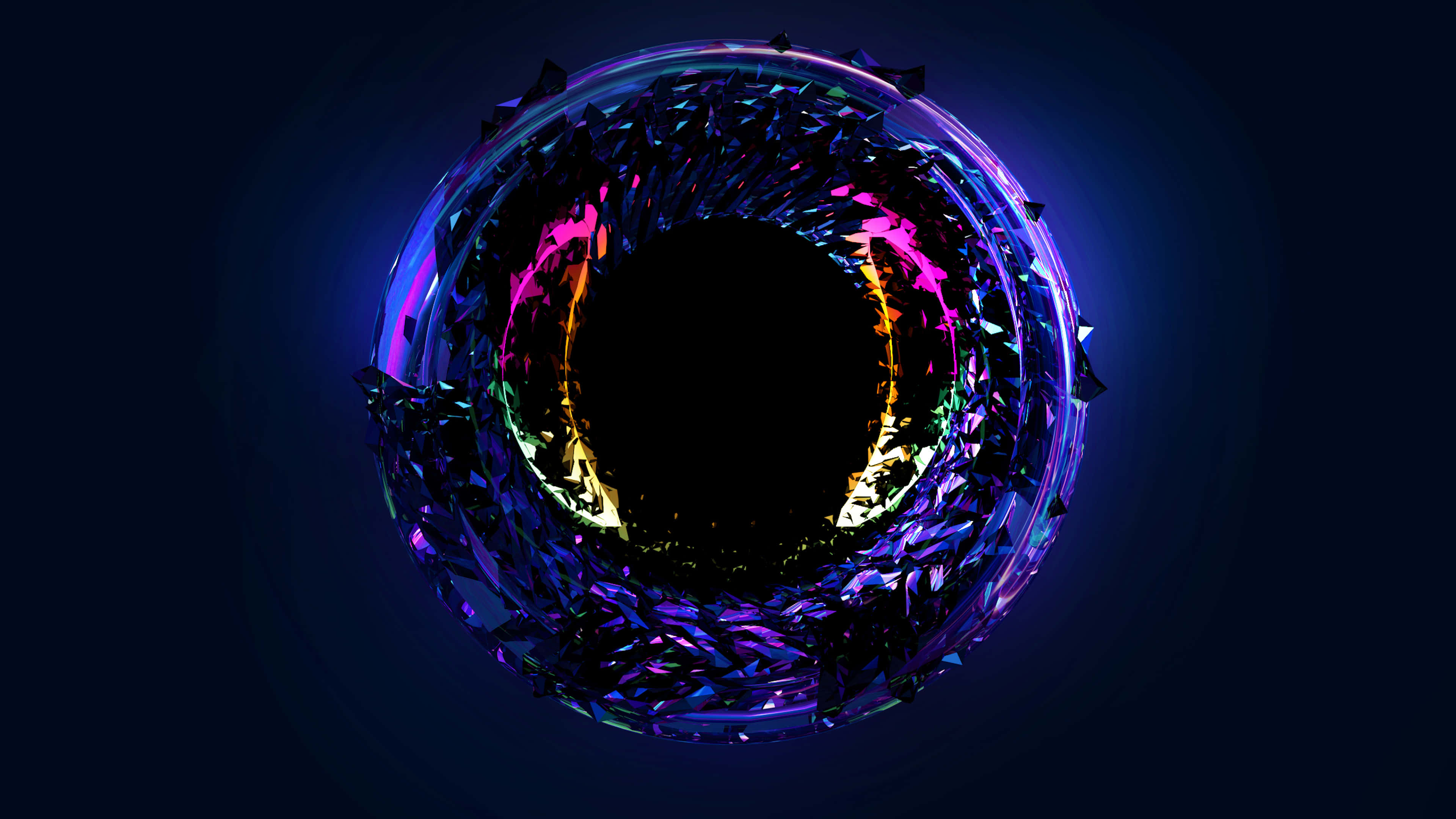 neon ring, shattered glass fragments, vibrant colors, 4K Desktop Wallpaper