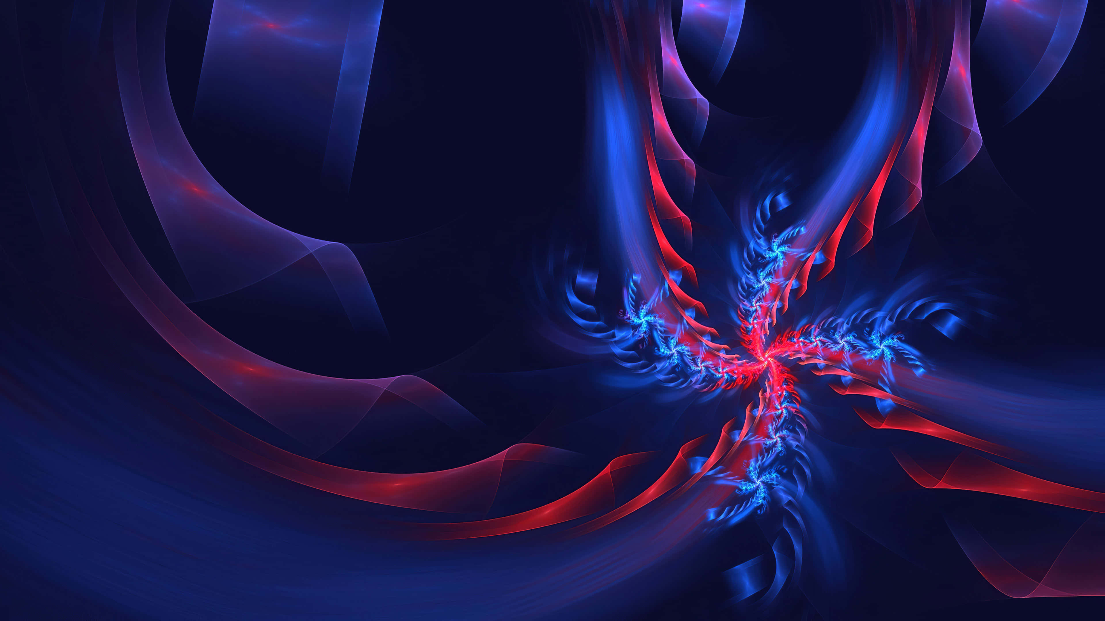 HD Abstract Neon, vibrant red, blue fractal ribbons, 4K Desktop Wallpaper