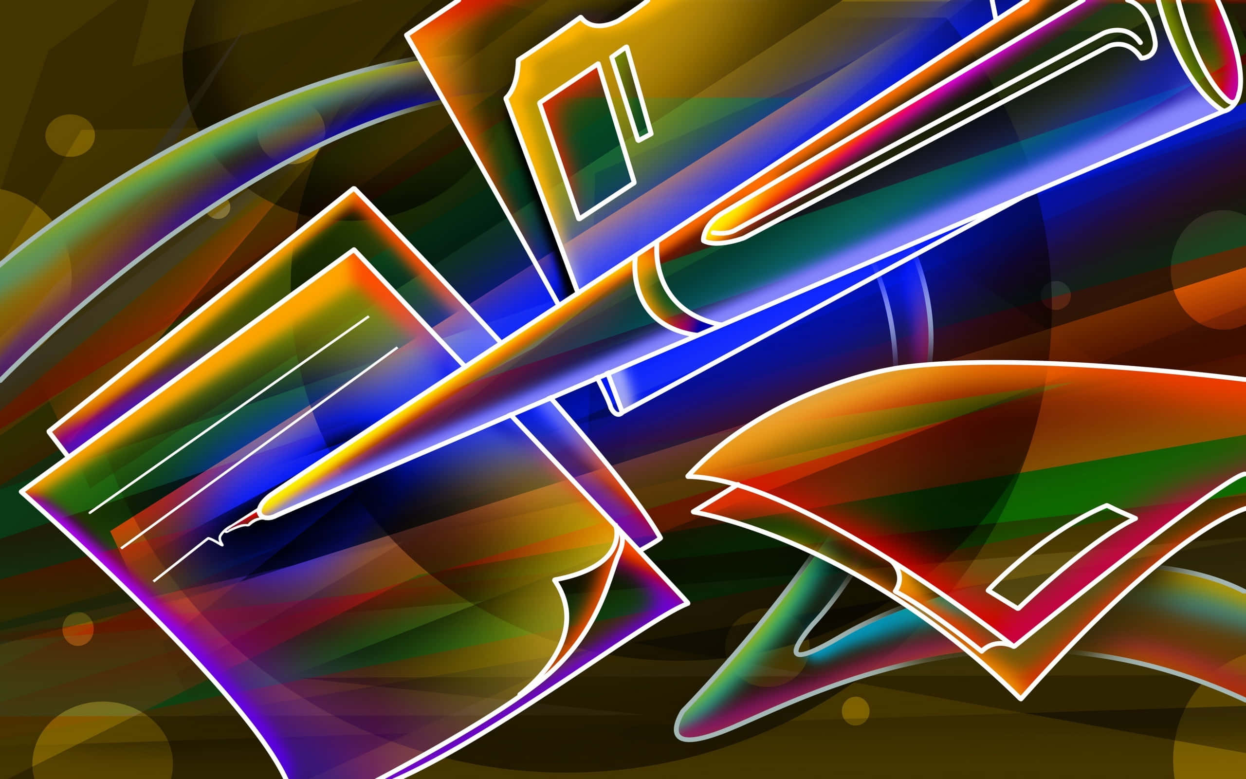 HD Abstract Neon, neon-colored, glowing outlines, 2K Desktop Wallpaper