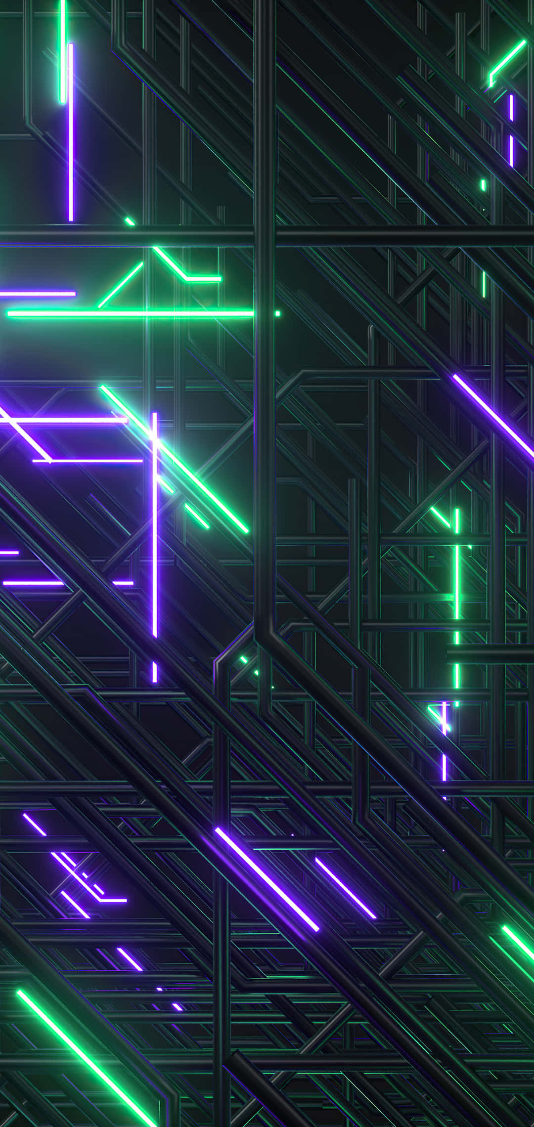 neon green, purple lines, dark geometric grid, Full HD Phone Wallpaper