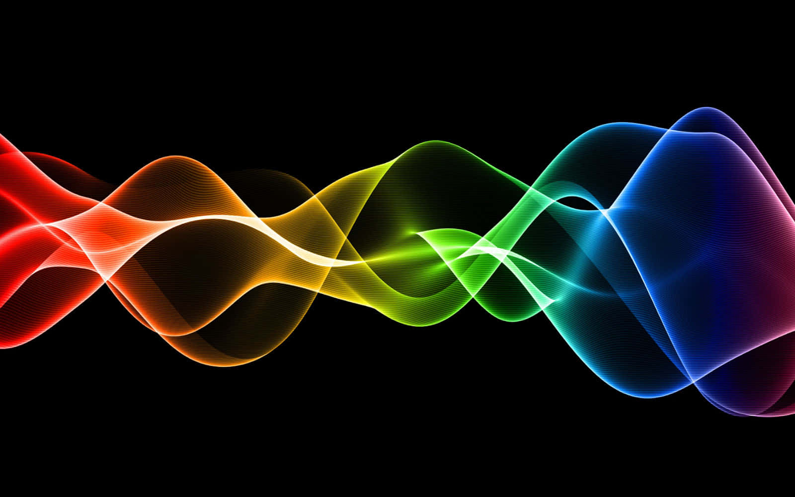 rainbow-colored waveforms, stark black background, digital abstract pattern, HD Desktop Wallpaper