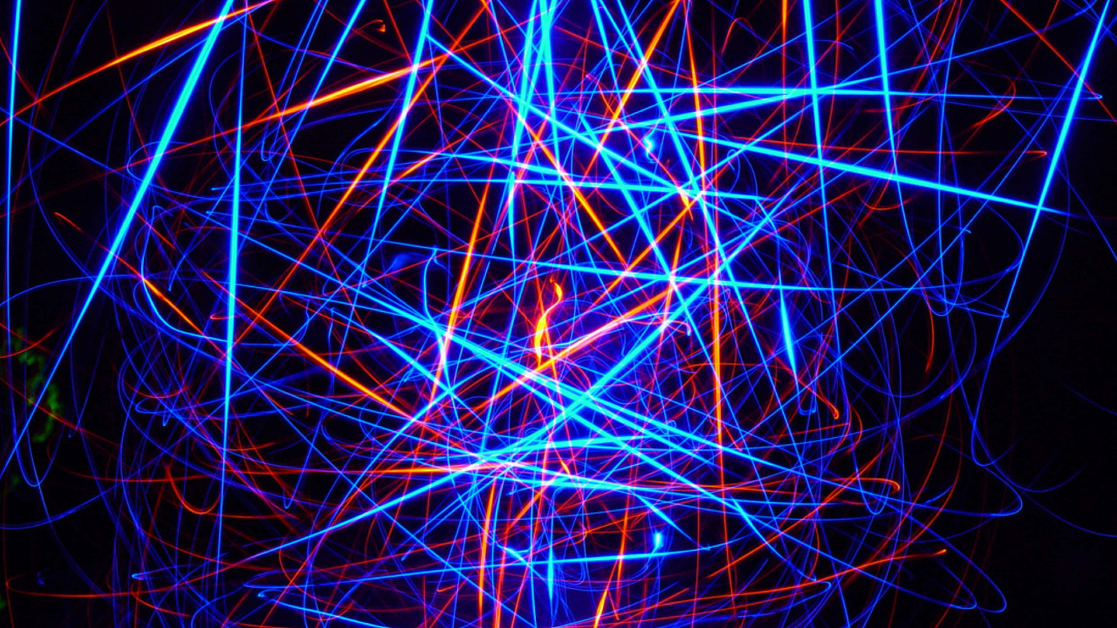 neon light show, vibrant blue, orange laser beams, 4K Desktop Wallpaper