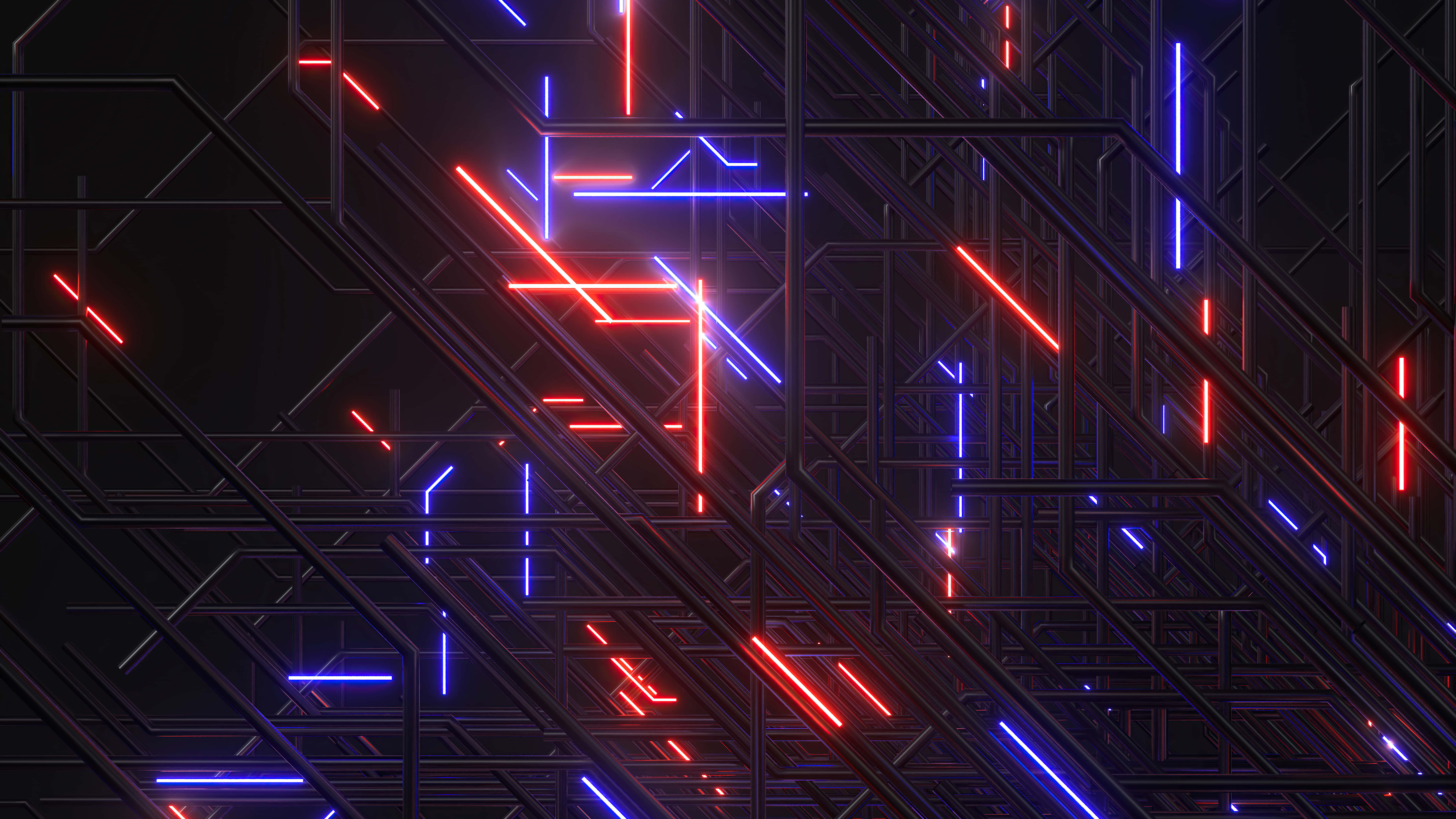 Neon Lights, dark blue background, futuristic digital grid, 8K Desktop Wallpaper