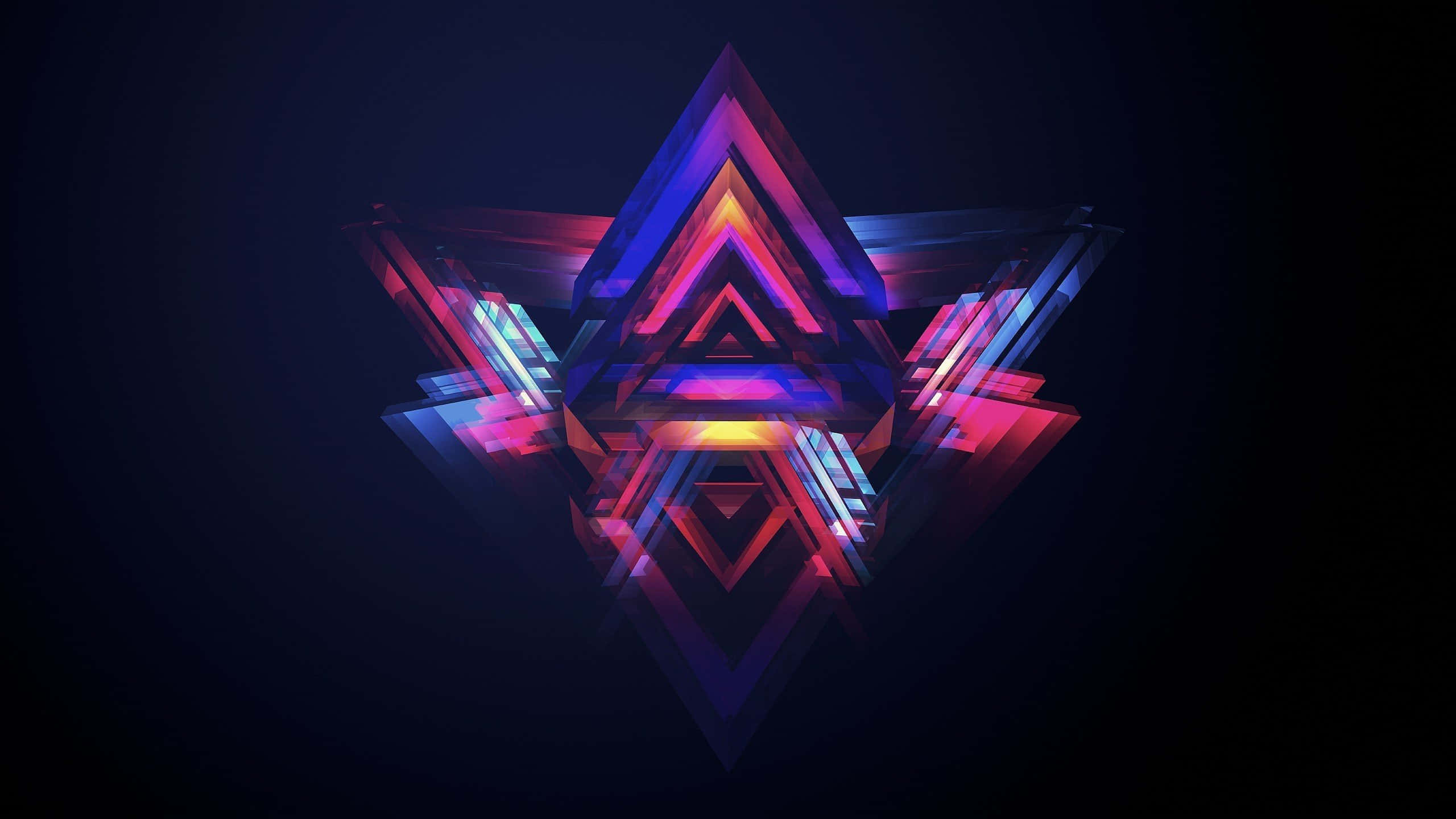 neon geometric star, layered triangles, vibrant pink purple and blue hues, 2K Desktop Wallpaper