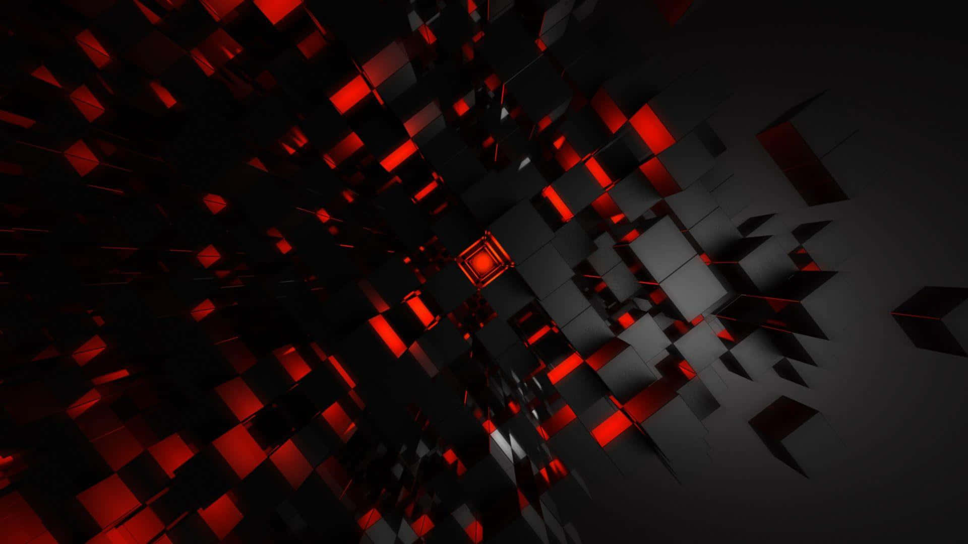 red and black abstract background, glowing red cubes, tunnel, Full HD Desktop Wallpaper