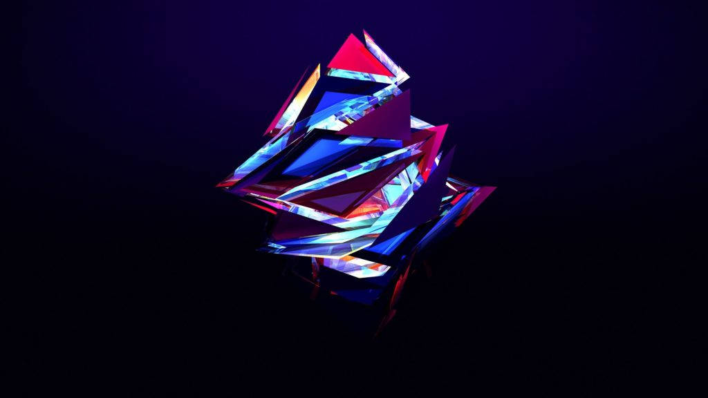 colorful prisms, glowing geometric crystal sculpture, neon blues pinks and reds, SD Desktop Wallpaper