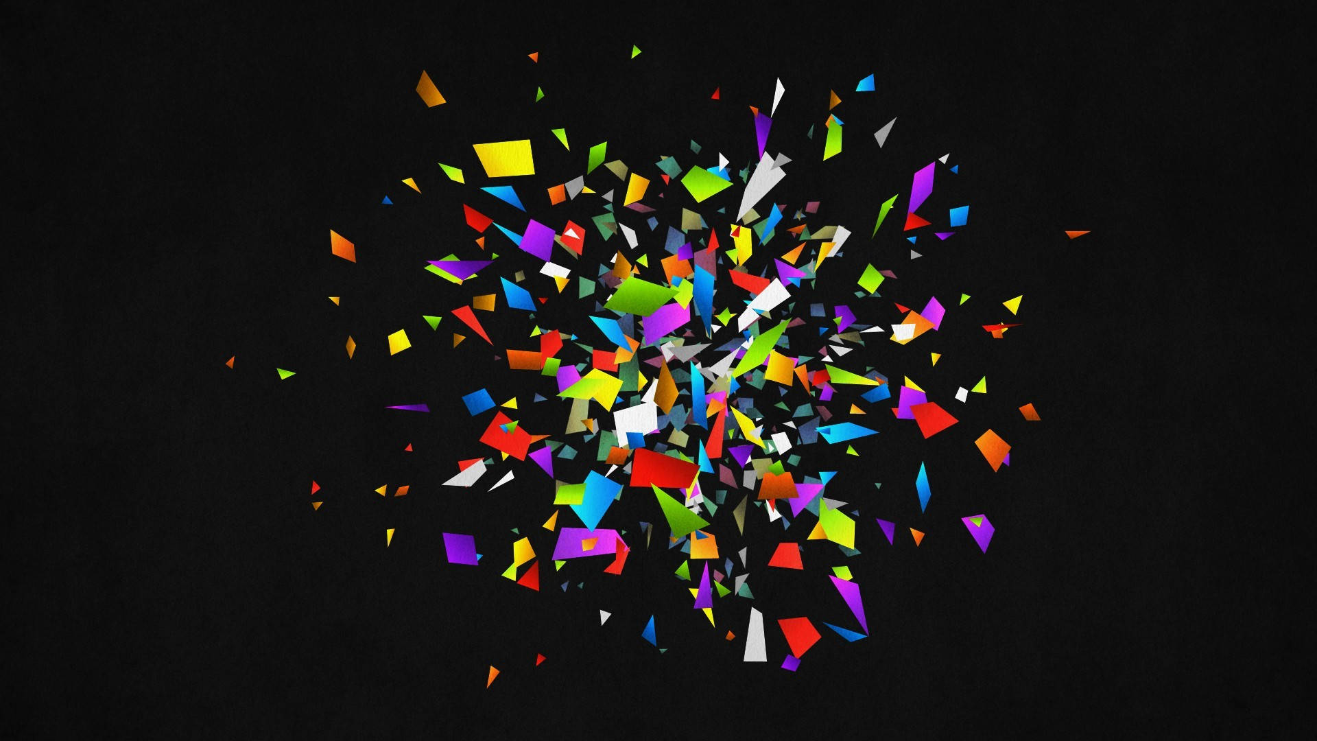 fancy confetti, vibrant geometric shards, stark black background, Full HD Desktop Wallpaper