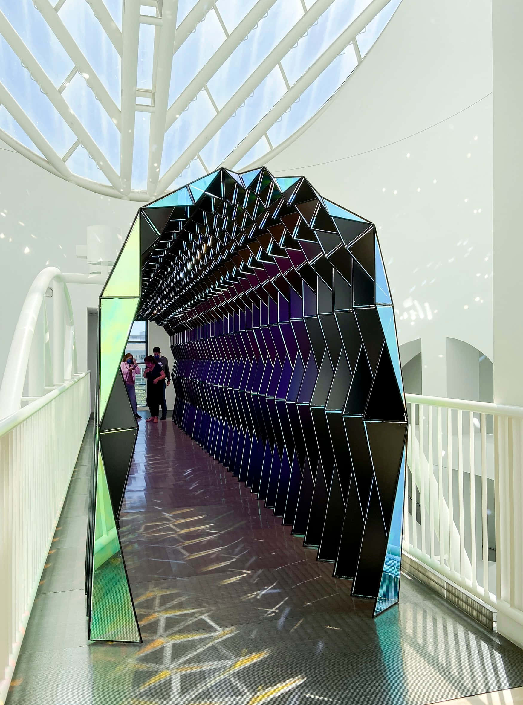 S F M O M A, geometric sculpture, iridescent panels, Full HD Phone Wallpaper